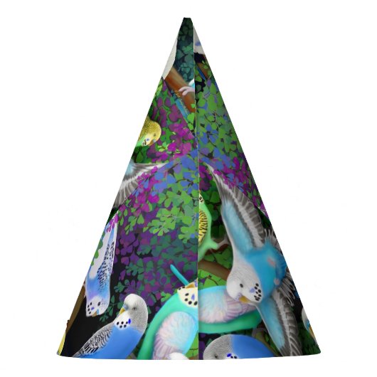 Budgie Parakeets im Farn-Party-Hut Partyhütchen (Rückseite)