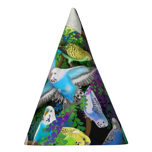 Budgie Parakeets im Farn-Party-Hut Partyhütchen (Rechts)