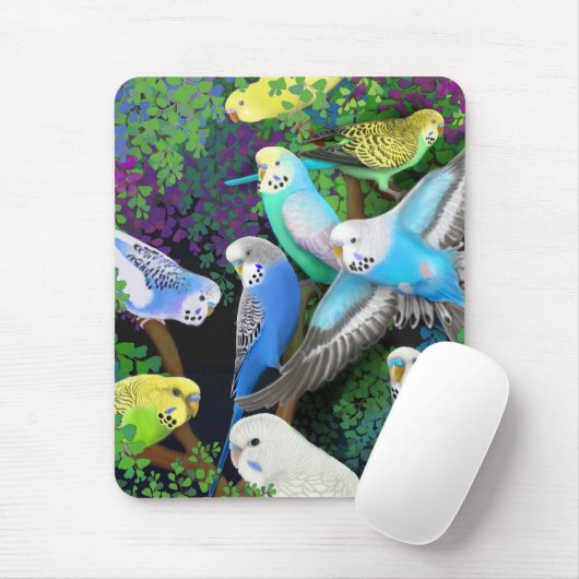 Budgie Parakeets und Farne Mousepad (Mit Mouse)