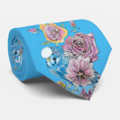 Budgie Parrot Blue Black Birds Blue Mens Neck Tie Krawatte (Gerollt)