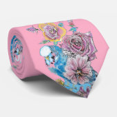 Budgie Parrot Blue Black Birds Pink Mens Neck Tie Krawatte (Gerollt)