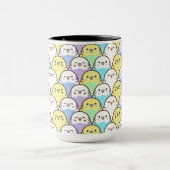 Budgie Parrot Lila Gelbes Cartoon Muster Tasse (Zentrum)
