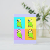 Budgie Pop Art Postkarte (Stehend Vorderseite)