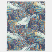 Budgie Rainforest Blume Foliage Blue Background Fleecedecke (Vorderseite)