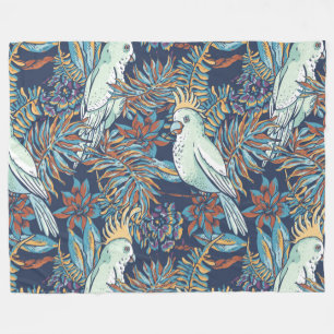 Budgie Rainforest Blume Foliage Blue Background Fleecedecke