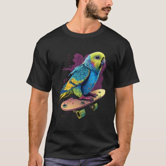 Budgie Skateboard Budgerigar Parakeet Bird T-Shirt (Vorderseite)