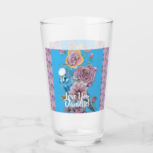 Budgie Watercolor Blumenladen Ladys Glass Tumbler (Vorderseite)