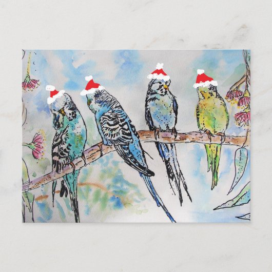 Budgie Watercolor Malerei Vogel Budgien Weihnachte Postkarte (Vorderseite)