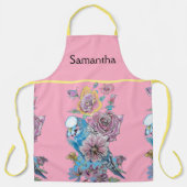 Budgie Watercolor Rose Blumendesign Rosa Schürze (Vorderseite)