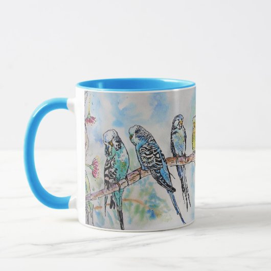 Budgie Watercolor Tasse Blue (Links)