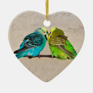 Budgien in Liebe Keramikornament