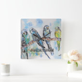 Budgies Budgie Budgerigar Bird Mens Name Quadratische Wanduhr (Zuhause)