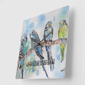 Budgies Budgie Budgerigar Bird Mens Name Quadratische Wanduhr (Winkel)