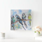 Budgies Budgie Budgerigar Bird Room Clock Quadratische Wanduhr (Zuhause)
