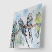 Budgies Budgie Budgerigar Bird Room Clock Quadratische Wanduhr (Winkel)