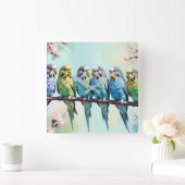 Budgies Quadratische Wanduhr (Zuhause)