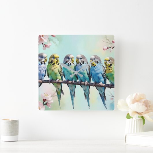 Budgies Quadratische Wanduhr (Zuhause)