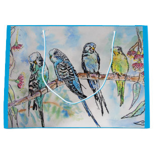 Budgies Watercolor Gum Tree budgie Vogelgeschenk B Große Geschenktüte