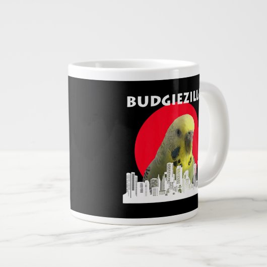 Budgiezilla Budgie Bird Budgerigar Parakeet Parrot Jumbo-Tasse (Vorderseite Rechts)