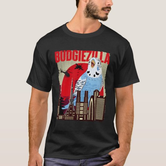Budgiezilla Parakeet Budgie Budgerigar Bird T-Shirt (Vorderseite)