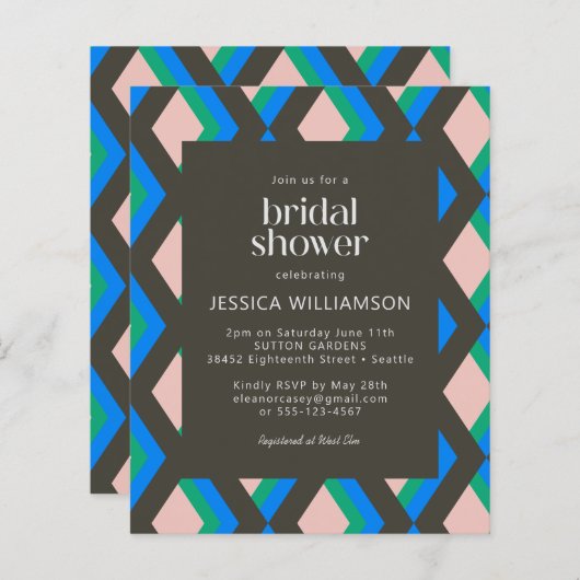 Budric Brown Blue Brautparty Einladung (Vorne/Hinten)