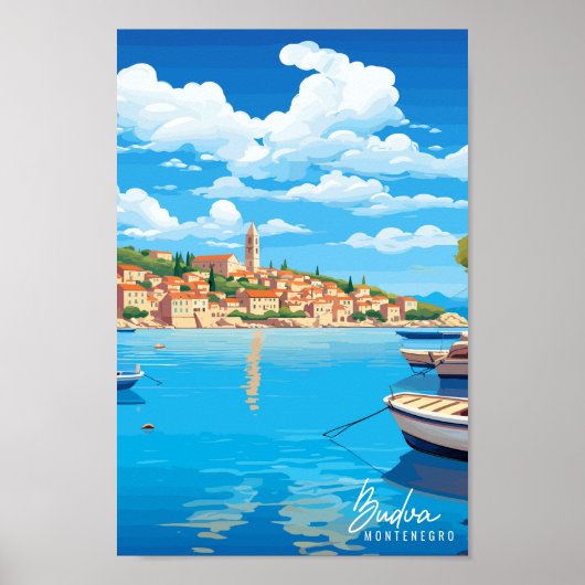 Budva Montenegro Reisen Kunst Vintage Illustration Poster (Vorne)