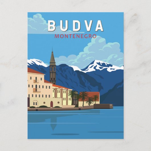 Budva Montenegro Retro Reisen Vintag Postkarte (Vorderseite)