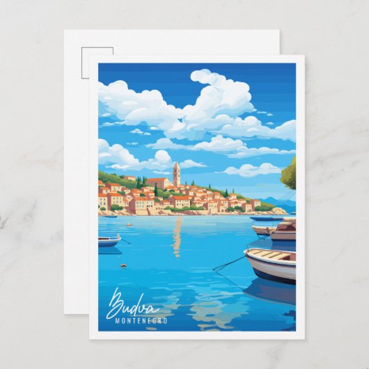 Budva Montenegro Vintage Illustration Postkarte (Vorne/Hinten)