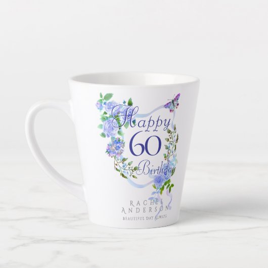 Bue Rose Ribbon 60. Geburtstag Milchtasse (Links)