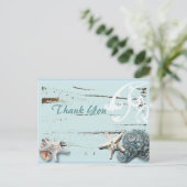 Bue Seashells Beach Wedding vielen Dank Postkarte (Stehend Vorderseite)