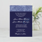 Bue und Midnight Midnight Midnight Damask Hochzeit Einladung (Stehend Vorderseite)
