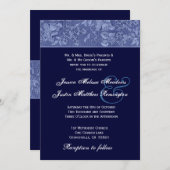 Bue und Midnight Midnight Midnight Damask Hochzeit Einladung (Vorne/Hinten)