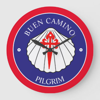 Buen Camino Pilger kreuzen Muschel Große Wanduhr