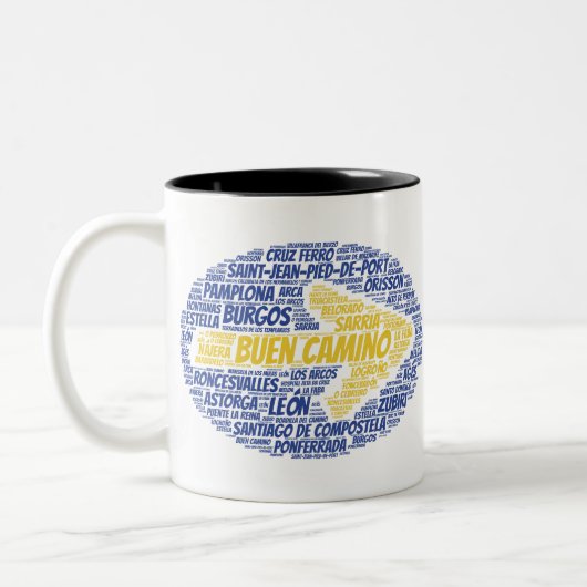 Buen Camino Word Art Zweifarbige Tasse (Links)