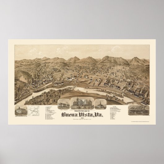 Buena Vista, VA Panorama Karte - 1891 Poster (Vorne)