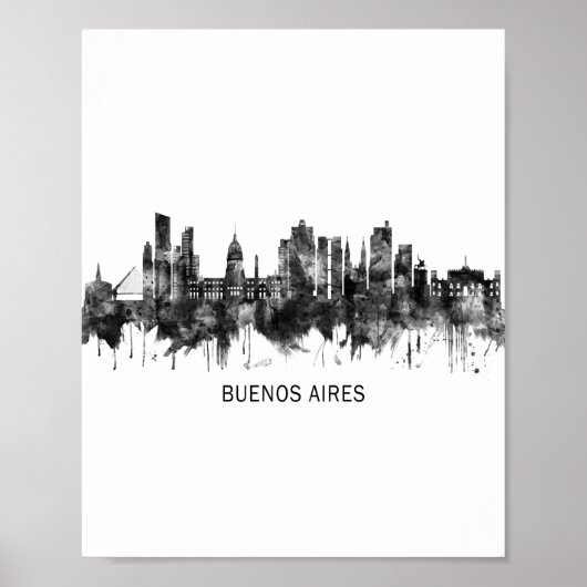 Buenos Aires Argentina Skyline BW Poster (Vorne)