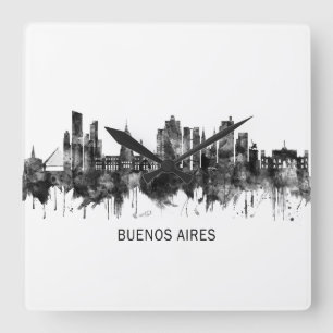 Buenos Aires Argentina Skyline BW Quadratische Wanduhr