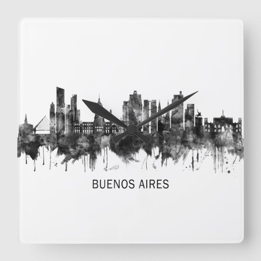 Buenos Aires Argentina Skyline BW Quadratische Wanduhr (Vorderseite)