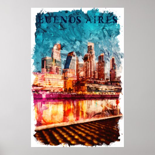 Buenos Aires Argentina Skyline by Night City View Poster (Vorne)