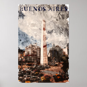 Buenos Aires Argentina Skyline Watercolor Poster