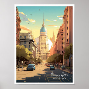 Buenos Aires Argentinien Vintage Reiseillustration Poster
