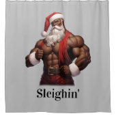 Buff African American Santa Workout Muscles Gym Duschvorhang (Vorderseite)