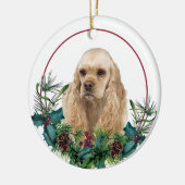 Buff American Cocker Spaniel Evergreen Wreath Keramik Ornament (Links)