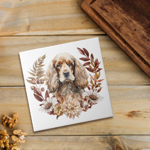 Buff American Cocker Spaniel Herbstkranz Fliese