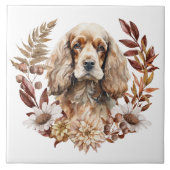 Buff American Cocker Spaniel Herbstkranz Fliese (Vorderseite)