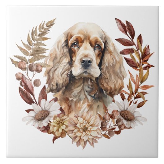 Buff American Cocker Spaniel Herbstkranz Fliese (Vorderseite)