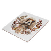 Buff American Cocker Spaniel Herbstkranz Fliese (Seite)
