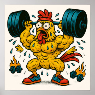 Buff Chicken Lifting Weight Poster
