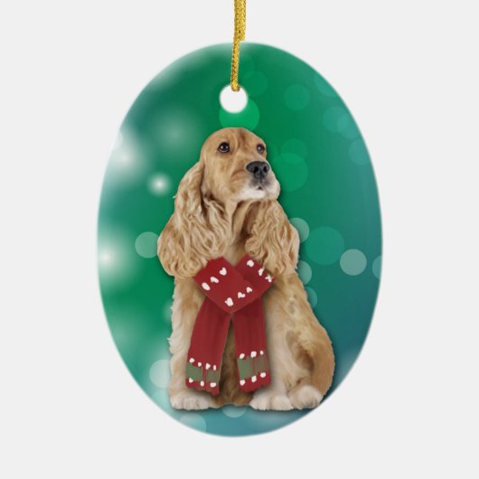 Buff Cocker Spaniel Dog Bokeh Weihnachten Keramik Ornament (Vorne)