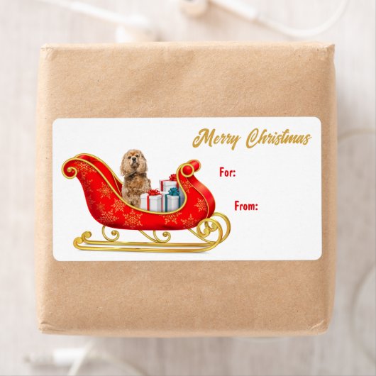 Buff Cocker Spaniel Dog Christmas Sleigh Gift Tag (Insitu)